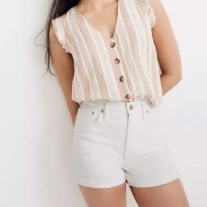 High-Rise Denim Shorts in Tile White